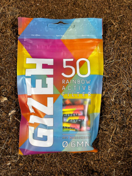 GIZEH RAINBOW Aktivkohlefilter Slim 50Stk / PE-Beutel L 27mm Ø 6mm
