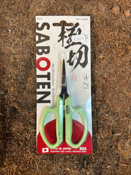 Saboten Trimmschere abgewinkelt, grün, Edelstahl mit ergonomischem Griff